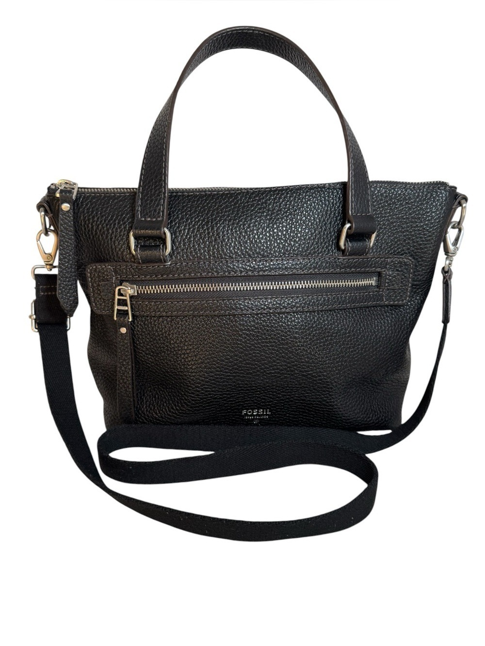 Fossil Pebbled Leather Satchel Crossbody Bag Black Cow Hide Purse Fall Handbag